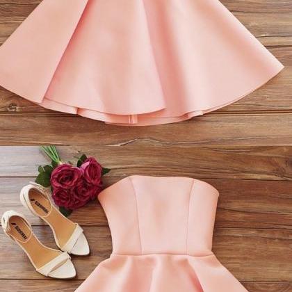 Simple Strapless Sleeveless Pink Short Homecoming..
