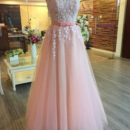 A-Line Pleated Tulle Floor-Length Dress Pearl Pink main image 1