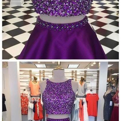 Two Pieces Homecoming Dress In Purple , Custom..