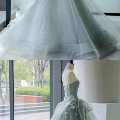 Unique Tulle Lace Long Prom Gown, Tulle Lace..