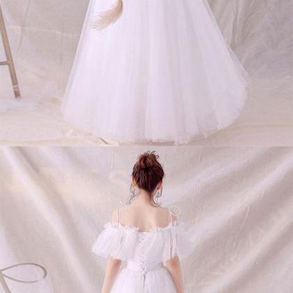 White Tulle Long Prom Dress, White Tulle Lace..