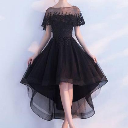 Black Homecoming Dress Applique Sleeveless Tulle..
