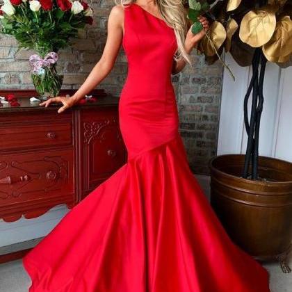 Mermaid Oblique Collar Long Red Prom Dress M8412