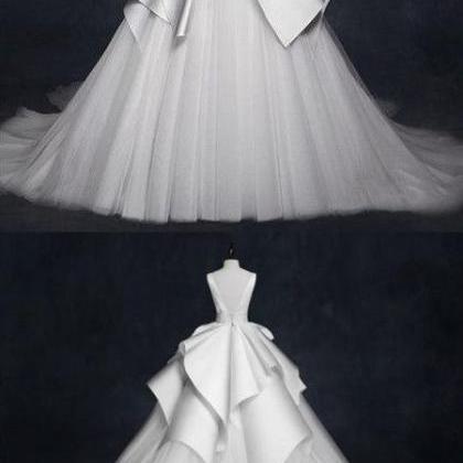 V Neck Sleeveless Stain Wedding Dresses,a Line..