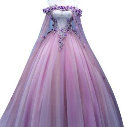 Purple Lace Boat Neck Length Party Custom Dresses..