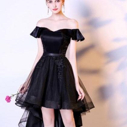 Black Lace Tulle High Low Prom Dress, Homecoming..