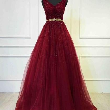 Red Tulle Prom Dress, Long Prom Dress For Teens..