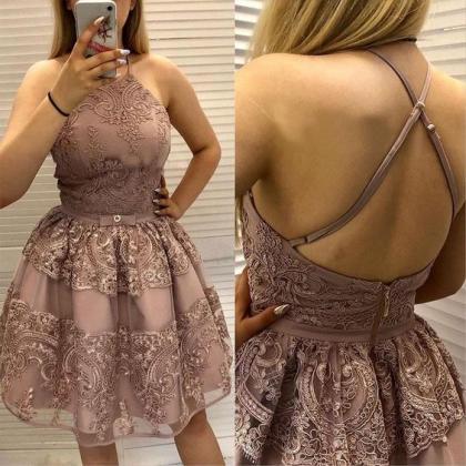 A Line Sequin Halter Criss Cross Homecoming Dresses LBQH0106 main image 1