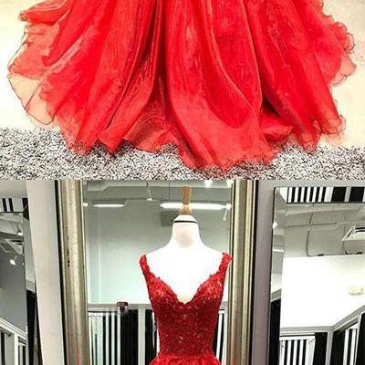 A-line Red Tulle Long Prom/evening Dresses M8627