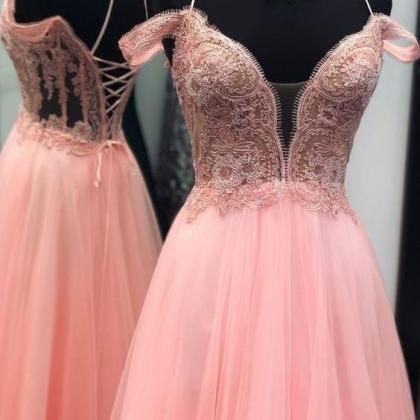 Straps Pink Ball Gown With Lace Up Back, Sweet 16..