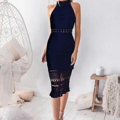 Halter Neck Slim Homecoming Dress With Lace M8750