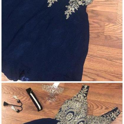 Simple Hoco Dresses,gold Lace Applique Homecoming..