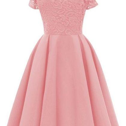 Pink V Neck Lace Sleeveless Retro A Line Dress..