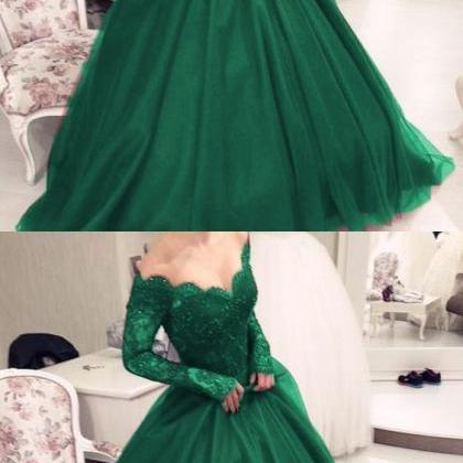 Illusion Scoop Neckline Lace Long Sleeves Emerald..