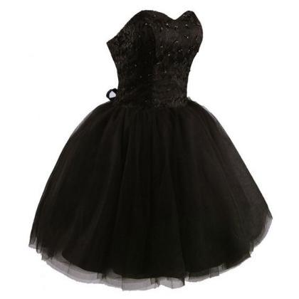 Sweetheart A-line Black Tulle Prom Dress,evening..