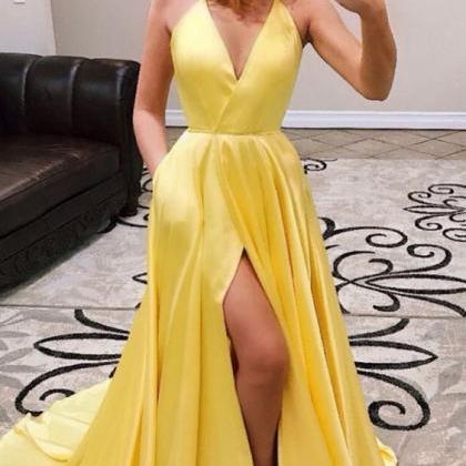 Yellow Prom Dress A-line Prom Gown Satin Evening..