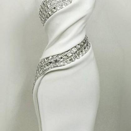 White Dress With Diamonds Prom Dress M9295