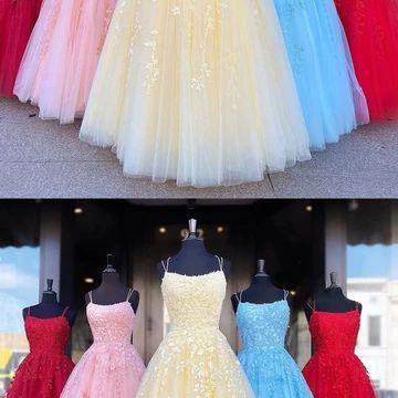 Backless Yellow Pink Blue Red Burgundy Lace Prom..