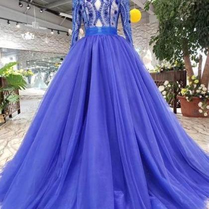 Long Sleeves V Neck Prom Dresses Tulle With..