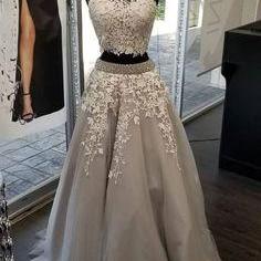 Gray Two Pieces Vintage Prom Dresses With..