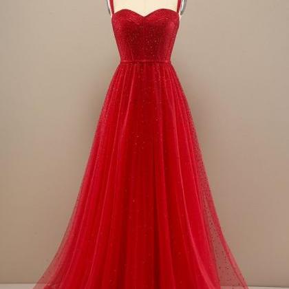 Beautiful Red Sweetheart Prom Dress With Beading..