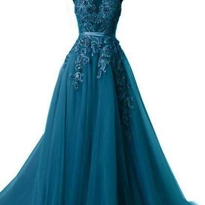A Line Tulle Lace Halter Prom Dress ,long Formal..