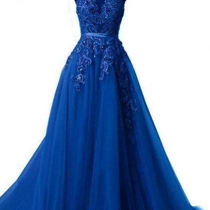 Modest Royal Blue Prom Dresses, Unique Party..