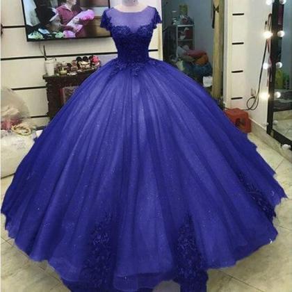 Ball Gown Princess Prom Dresses Lace Appliqued..