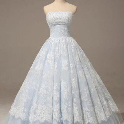 Baby Blue Prom Dress Strapless A-line Lace..