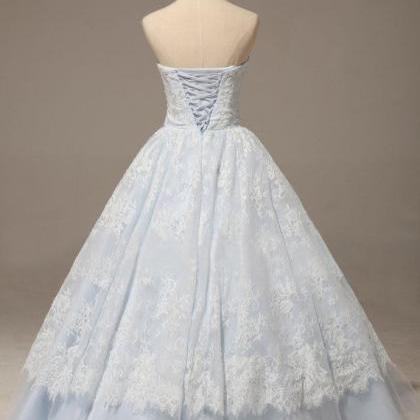 Baby Blue Prom Dress Strapless A-line Lace..