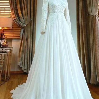 White Long Sleeve Hijab Muslim Wedding Dress High..