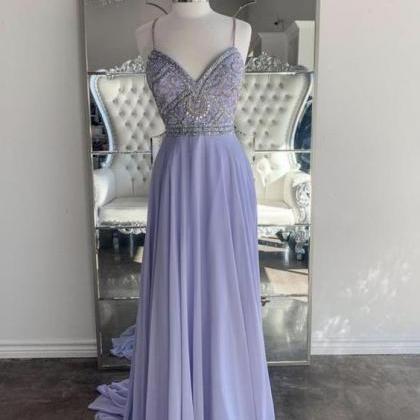 Purple Chiffon Beads Long Prom Dress Evening Dress..