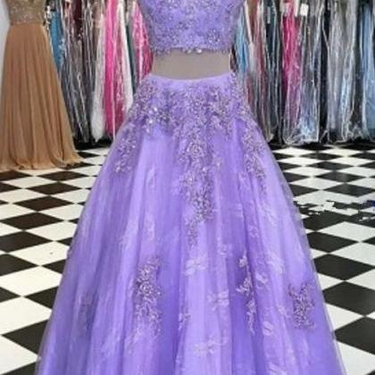 Charming Lavender Two Pieces Prom Dresses Halter..