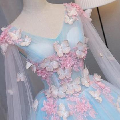 Light Blue Fairy Butterfly Cosplay 3d Ball Gown..