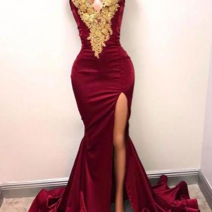 Burgundy Prom Dresses,mermaid Prom Dress,lace Prom..