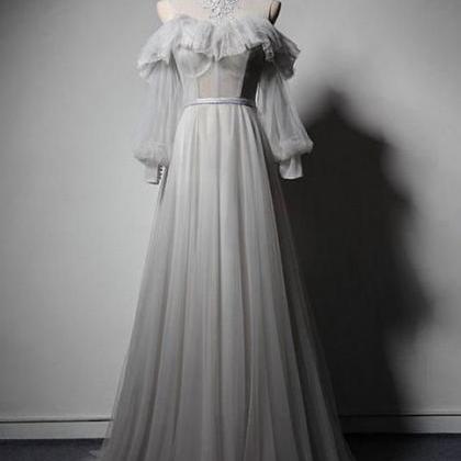 Handmade Custom Dresses Gray Lotus Neckline..