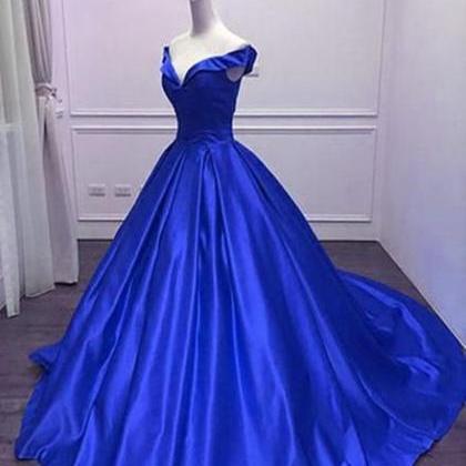 Royal Blue Gorgeous Formal Gowns, Satin Party..