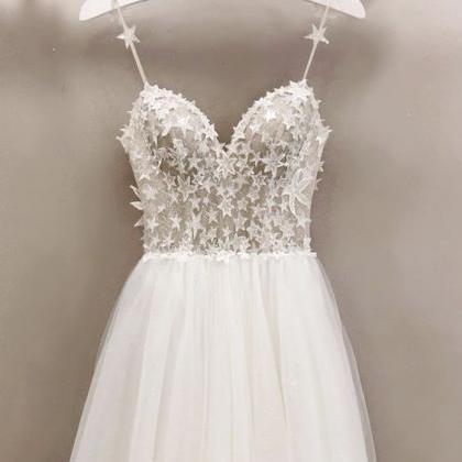 White Sequins Lace Long Prom Dress Evening Dress..