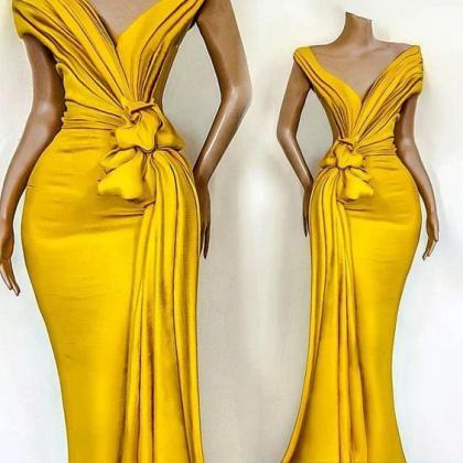 African Evening Dresses Pleats Knoted Mermaid Prom..
