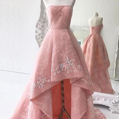 Charming Modest Pink A Line High Low Strapless..