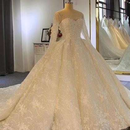 Shinny Long Sleeve Lace-up Ball Gown Wedding..