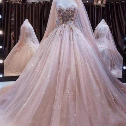Pink sweetheart neck tulle long prom gown,DS3220 main image 0