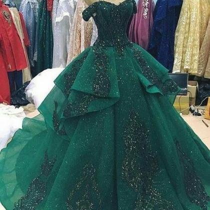 Off The Shoulder Green Ball Gown M724