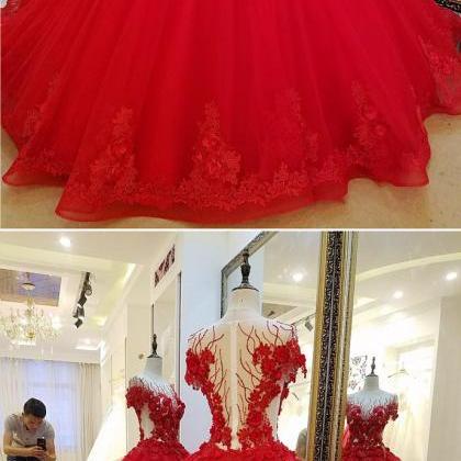 Red Tulle See Through 3d Lace Flower Beaded..