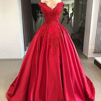 Red Prom Dress,satin Prom Dress,appliques Prom..