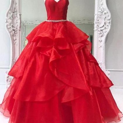 Red Sweetheart Tulle Ball Gowns,red Prom..