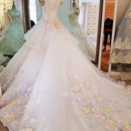 Gorgeous Ivory Bridal Gown 3d Flowers Short..
