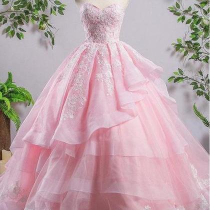 Sweetheart Pink A-line Lace Evening Prom Dresses,..