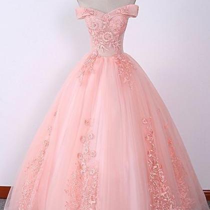 Pink Off Shoulder Embroidery Lace Applique Long..