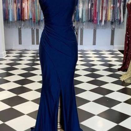 Long Blue Strapless Prom Dress M868